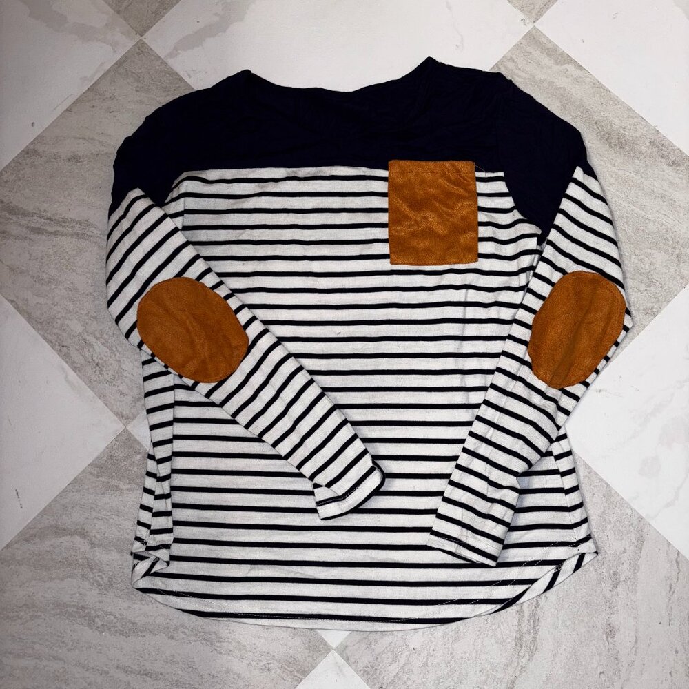 Navy and White Striped Long Sleeved Shirt Fall